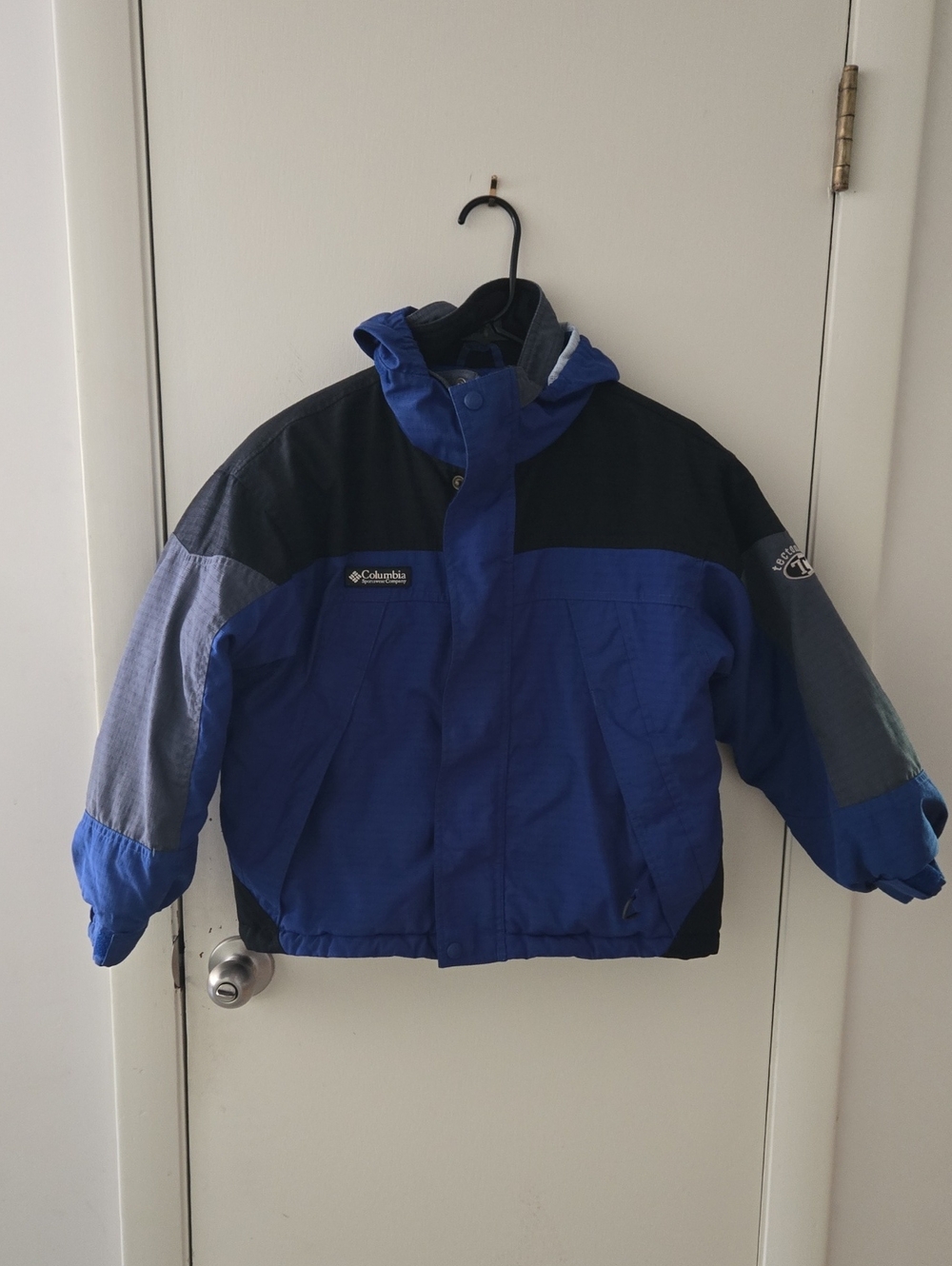 Columbia Blue, Black & Gray Kids' Colorblock Puffer Jacket